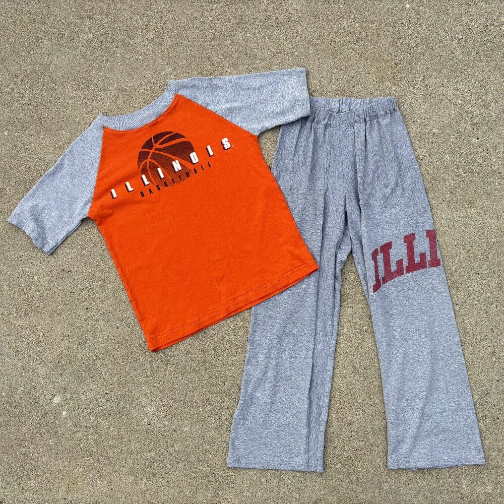 University of Illinois Fighting Illini outfit t-shirt pajama set youth size 8/10